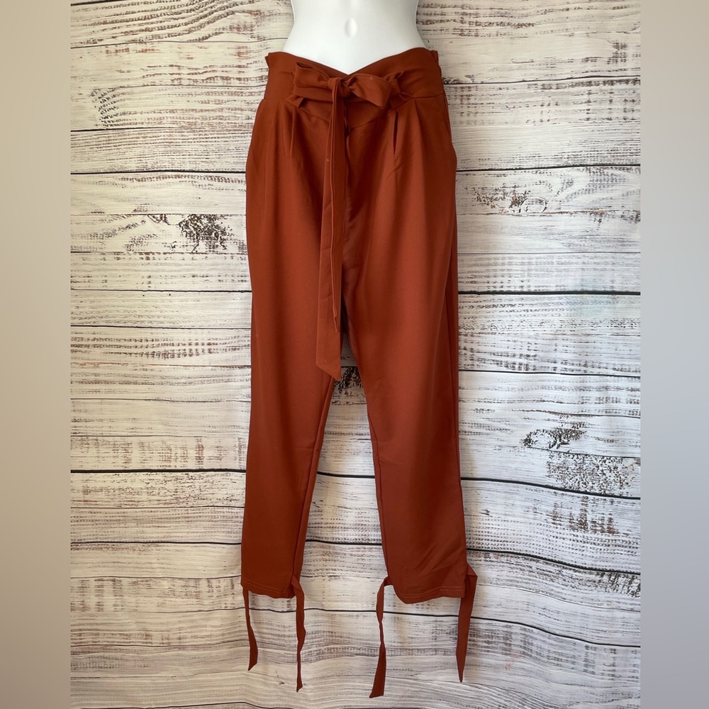 Womens Casual High Waist Pencil Pants with Bow-Knot Pockets